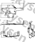 Heavy Duty Carbon Steel Fence Gate Latch for Wood and Vinyl Posts Black Powder Coated Post Mount Easy Install Includes Screws and Instructions for Rugged Outdoor Use and Long Lasting Security, dimension diagram