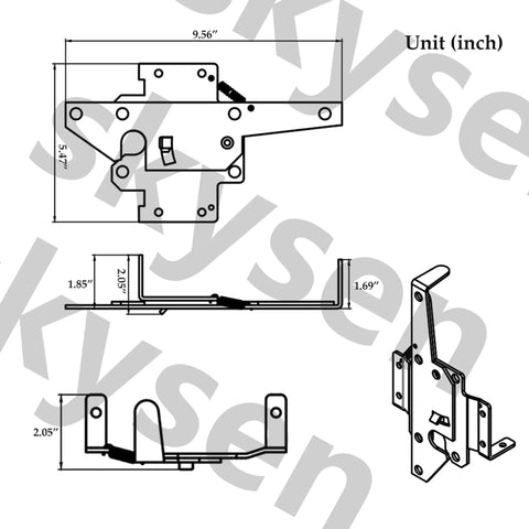 Heavy Duty Carbon Steel Fence Gate Latch for Wood and Vinyl Posts Black Powder Coated Post Mount Easy Install Includes Screws and Instructions for Rugged Outdoor Use and Long Lasting Security, dimension diagram