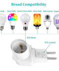 Plug In Light Socket Adapter From Outlet To Socket 360 Degree Rotating Plug With On Off Switch ETL Listed White Fire Retardant PC