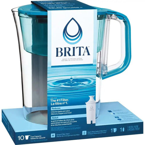 Tahoe Large 10 Cup Water Filter Pitcher With Smart Light Filter Reminder And One Standard Filter Transparent Teal