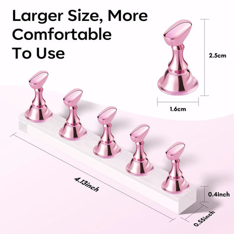 Pink magnetic pro grade nail art display stand with double sided tape, easy home salon stand for painting designs and rhinestones.