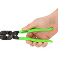 Hand holding Beefy 8 Inch Heavy Duty Bolt Cutter with Induction Hardened Blades for Nails Locks Rivets and Fence Work