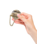 Retro Iron Alloy Hasp Latch Tower Buckle Chain Lock For Vintage Jewelry Chest Treasure Display Case Storage Security Secure Small Gift Box Keepsake Container held in hand.