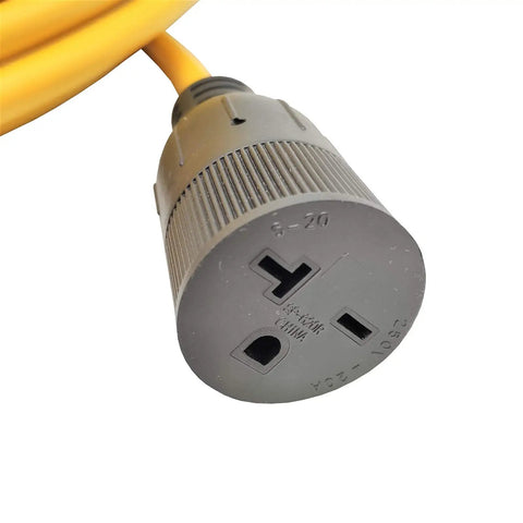 Heavy Duty 100 Foot NEMA 6-15 Extension Cord With 6-15P To 6-15R And 6-20R T Blade Female, 250V 20A 5000W plug view