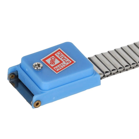 Metal ESD Wrist Strap Cordless Anti Static Wristband Wireless Grounding Bracelet with blue housing and stainless steel band