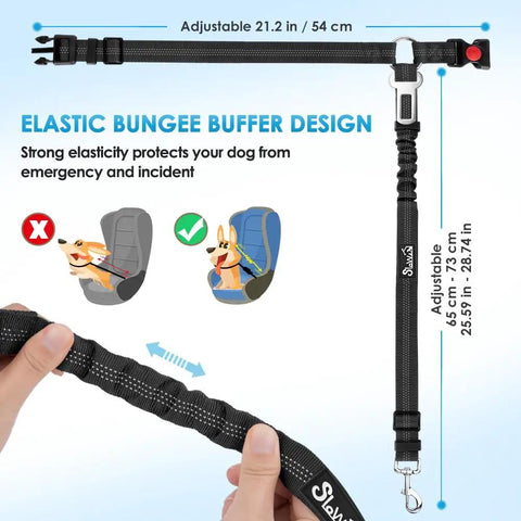 Adjustable Dog Car Seat Belt With Bungee Cord And Universal Headrest Mount, 2 Pack with elastic bungee design for pet safety.