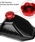 Tough As Nails Metal Gas Fuel Tank Cap For 50cc To 125cc ATVs Quad Bikes, shown in black with a red cap close-up.
