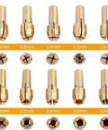 10 Piece Brass Collet Set For Dremel Rotary Tools Fits 0.5mm To 3.2mm Bits And 1/8 Inch Shank 5/32 Inch Compatibility sizes displayed