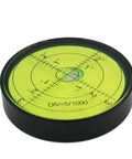 Qianly Bubble Level with Degree Markings Metal Circular Spirit Level Compact for Home Improvement Hobbyists, Turntable Alignment, Black Shell, Green Liquid, 60x12mm, showing degree markings on a green liquid level.