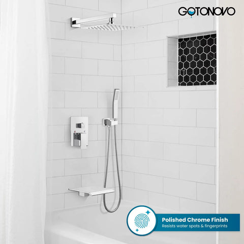 10 Inch Rain Shower System With Rainfall Head Handheld Sprayer Waterfall Tub Spout Wall Mounted Mixer Rough In Valve and Trim included