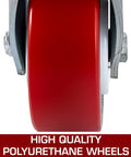 Close-up of 6 Inch Heavy Duty Caster Wheels Set Of 4 With 2 Rigid And 2 Swivel Casters And Side Brake Durable Polyurethane Wheels.