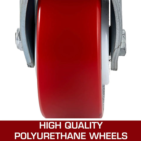 Close-up of 6 Inch Heavy Duty Caster Wheels Set Of 4 With 2 Rigid And 2 Swivel Casters And Side Brake Durable Polyurethane Wheels.