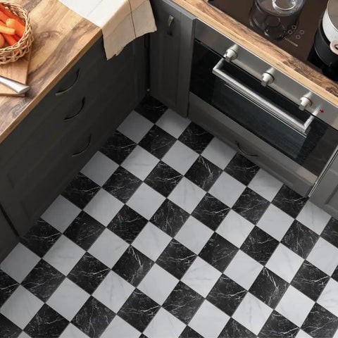 Checkerboard Porcelain Floor And Wall Tile 17 7/8 Inch Square With Glazed Textured Finish And Medium Sheen in kitchen setting