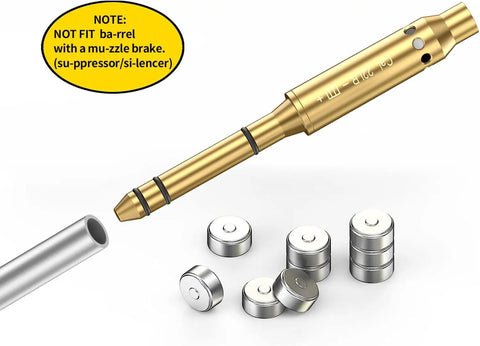 22LR Red Laser End Barrel Bore Sight Sighter for Wheelguns Pistols Rifles and Air Guns with brass construction and batteries