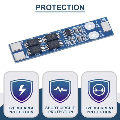 No Fuss 10 Pack 2S Lithium Battery Protection Board With Nickel Tabs 8A Max Load BMS For 18650 Cells, circuit board view.