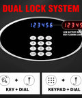 Built Tough Heavy Duty Home Safe Box With Digital Keypad And LCD Screen Key Lock Sensor Light Removable Shelf 13 Cu Ft Steel Security Safe For Documents Valuables And Business Use At Home Or Office, showing dual lock system display and controls