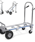 3 In 1 Convertible Hand Truck Folding Dolly Cart With 550 Lbs Load Capacity Heavy Duty Aluminum Hauls Appliances And Furniture And More With No Sweat Stair Climb Flatbed And 4 Wheel Modes, silver folded