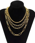 Layered Five Layer Gold Plated And Silver Tone Paperclip Chain Necklace Set For Women 18 Inch With Extension Rope And Ball Chains Punk Style Dope Choker Jewelry on display