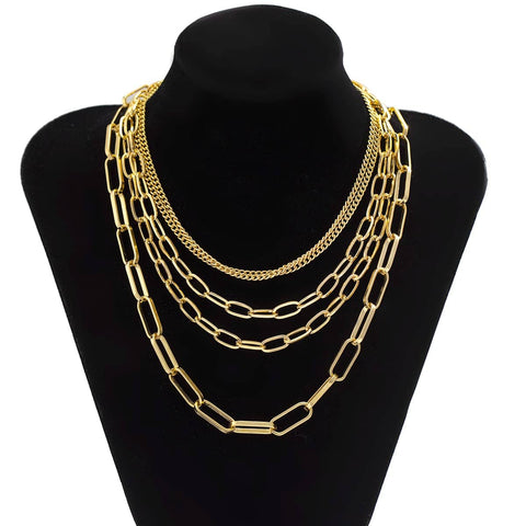 Layered Five Layer Gold Plated And Silver Tone Paperclip Chain Necklace Set For Women 18 Inch With Extension Rope And Ball Chains Punk Style Dope Choker Jewelry on display