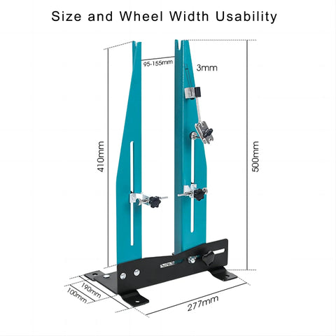 Bicycle Wheel Truing Stand For 16 To 29 Inch Wheels, Adjustable Width 95Mm To 150Mm, Carbon Steel Construction, Size Chart View
