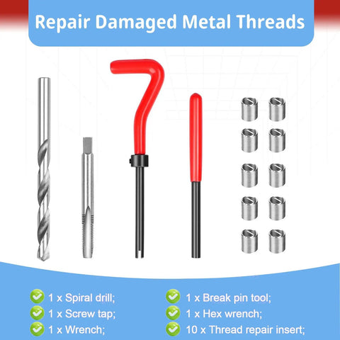 15-Piece Thread Insert Repair Kit For M14x1.5 Female Threads With Drill, Tap, Wrench, Break Pin, Hex Wrench, And Organizer Box