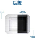 Top view of Recessed Shower Niche Shelf In Black, One Inner Shelf, 16 W X 14 H X 4 D, All In One Storage Solution for tile-ready installation.