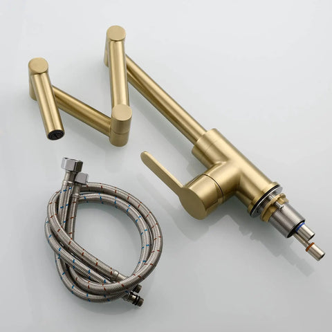 Brushed Gold Pot Filler Faucet 360 Degree Swivel Brass Folding Deck Mount Kitchen Sink Tap For Hot And Cold Water Easy