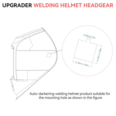 Diagram of adjustable square hole welding helmet headgear for AT282 AT282A, showing fit dimensions and ergonomic design.