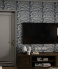 Gray 3D Wall Panels Pack Of 12 19.7 By 19.7 Inches Durable PVC Tiles in living room with TV and wooden cabinet