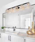 5 Light Crystal Black Vanity Light Fixture For Bathroom Over Mirror Modern Style With Crystal Drops mounted over sink