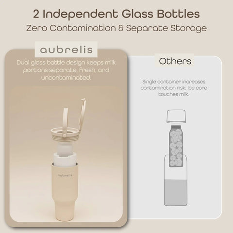 Portable Breast Milk Cooler With Two 17 Oz Glass Bottles, dual bottle design ensures no contamination, perfect for traveling.