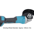 Pro Grade Brushless Angle Grinder with 125mm grinding wheel for smooth operation on any job site or home garage build.