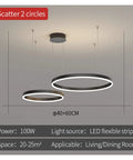 Modern Large Black Aluminum Circle Pendant Light Sleek Ceiling Lamp For Living Room And Kitchen Dining Top Tier with two circles.