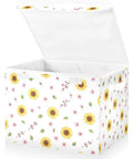 Rock Solid Foldable Storage Bin with Lid and Carrying Handles Collapsible Fabric Organizer, 16.5 x 12.6 x 11.8 inches, floral design.