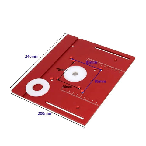 Shop Grade Aluminum Router Table Insert Plate With Included Precision Miter Gauge Heavy Duty Woodworking Trimmer Base For Weekend Warrior Milling Projects Rock Solid Fit And Ultra Smooth Routing Setup D Red, 240x200x5mm, red surface with measurement indicators.