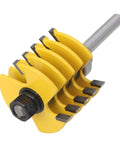 Adjustable Box Joint Router Bit With Five And Three Flutes And Half Inch Shank showing sharp dados for precise wood joinery.