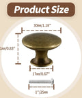 Brass Cabinet Knob Set Pack Of 12 With Mounting Screws Easy Install 1.18 Inch Round Drawer Knob size details with measurements