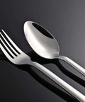 Close-up of fork and spoon from 20 Piece Flatware Set For 4 In 18/10 Stainless Steel, Mirror Polished Silverware, Dishwasher Safe.