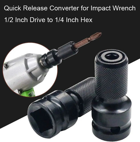 Two Pack 1/2 Inch Square Drive To 1/4 Inch Hex Female Socket Adapter Chuck For Impact Wrench And Air Or Electric Tools