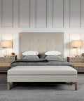 Bedroom scene with 23 Inch Tall Table Lamp With Seeded Glass Shade Polished Nickel Finish And Flax Linen Fabric on side table