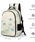 Pale Blue Wildflower Watercolor Print Backpack For Men And Women Large Capacity Unisex Daypack With Durable Polyester Side View