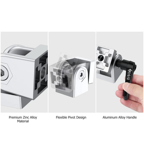 Close-up of 2 Pcs Die Cast Zinc Alloy Pivot Joint Connectors For 3030 Aluminum Extrusion Profiles showing zinc material and pivot design