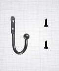 Hella Compact Black Metal Wall Hooks For Belts And Keys With Vintage Iron Curve, heavy duty single hook, includes screws.