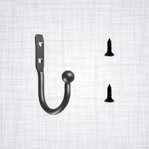 Hella Compact Black Metal Wall Hooks For Belts And Keys With Vintage Iron Curve, heavy duty single hook, includes screws.