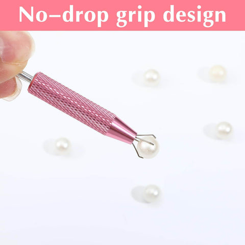 Ball grabber tool with no-drop grip design holding a bead, part of Six Piece Piercing Kit With Ball Grabber Tool And 16G 18G Stainless Steel Tapers Flat Back Insertion Tools For Easy Body Piercing Changes Ears Nose Lip Navel Eyebrow Set.
