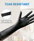 Solid Black Nitrile Gloves Large 100 Pack Heavy Duty Disposable Latex Free Powder Free Medical Exam And Food Safe Gear shown with elastic resilience.