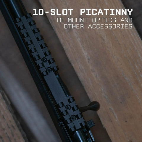 Close-up of Savage Rascal Rifles Picatinny Rail Mount, Direct Receiver Install With Factory Holes, black metal finish.
