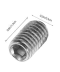 Close-up of Stainless Steel Cup Point Set Screw from 300 Pcs Kit, 0.6in x 0.2in with Allen wrench compatibility.