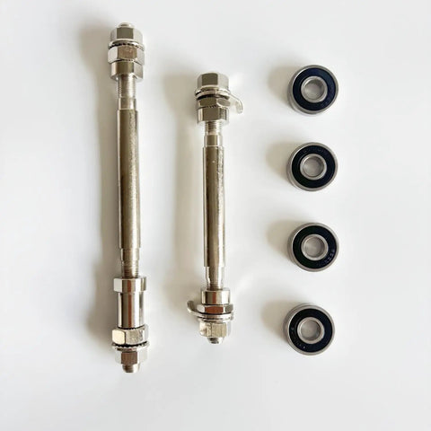 Two Pack Bike Wheel Hub Axles With Bearings 140mm Front And 182mm Rear Kit For Road Mountain And BMX Bikes, Tough As Nails Metal Build