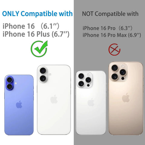 Camera Lens Protector 3 Pack for iPhone 16 6.1 Inch and iPhone 16 Plus 6.7 Inch compatibility chart shown with phones.